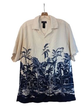 Axcess Blue White Tropical Print Short Sleeve Shirt Beach Vacation Size Medium